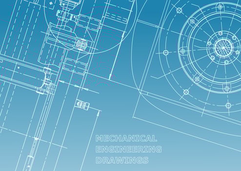 Computer aided design systems. Technical illustrations, backgrounds. Mechanical engineering drawing. Machine-building industry. Instrument-making drawings vector