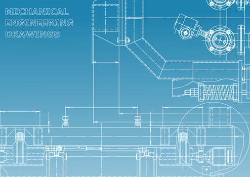 Computer aided design systems. Technical illustrations, backgrounds. Mechanical engineering drawing. Machine-building industry. Instrument-making drawings vector