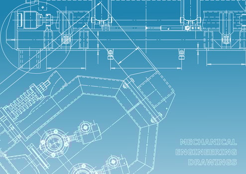 Computer aided design systems. Technical illustrations, backgrounds. Mechanical engineering drawing. Machine-building industry. Instrument-making drawings vector
