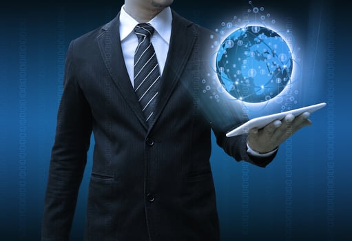 businessman holding tablet technology business concept photo