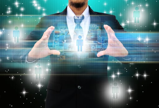 businessman holding social network photo