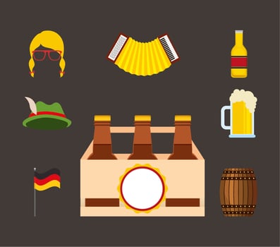 Oktoberfest celebration with set icons vector