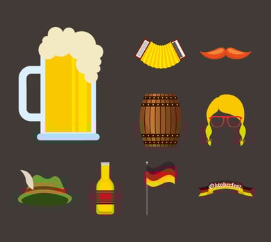 Oktoberfest celebration with set icons vector
