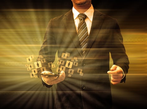 businessman holding smartphone world technology social media photo