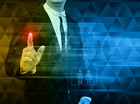 businessman pushing a touch screen interface photo