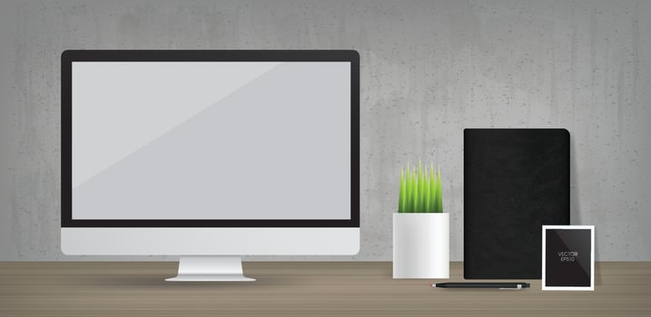 Computer display background in working area. Business background for interior design and decoration. Vector. vector