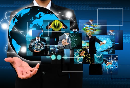Businessman holding business collection photo
