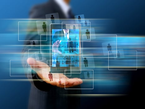 businessman holding mobile phone Choosing the right person photo