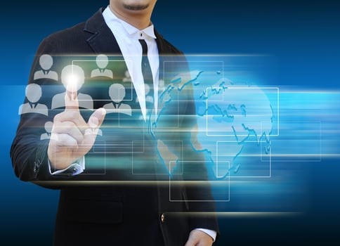 Businessman touch  icon of social network photo