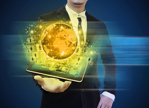 businessman holding tablet technology business concept photo