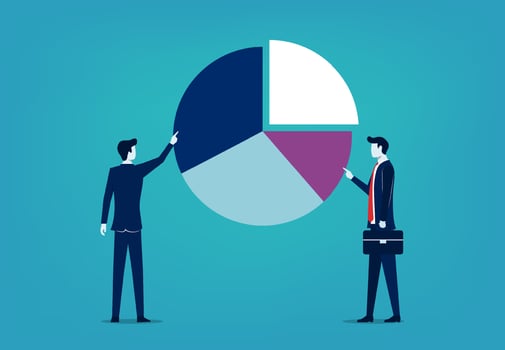 Businessmen pointing on pie diagram, business concept vector illustration