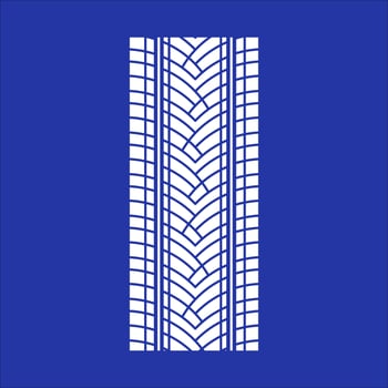 Track tread RGB white icon. Detailed automobile, motorcycle street tyre marks. Car summer wheel print. Vehicle tire trail. Isolated vector illustration on blue background