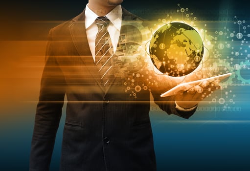 businessman holding tablet technology business concept photo