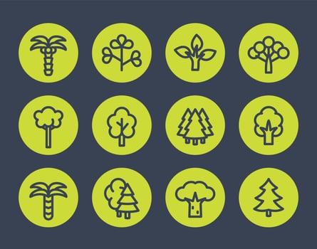 Trees line icons set vector