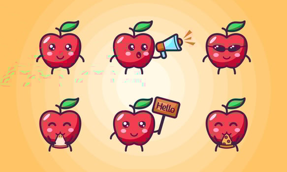 Set cute apple character design vector