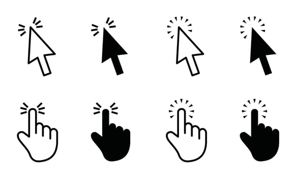 Computer mouse click cursor gray arrow icons set and loading icons vector