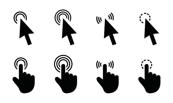 Computer mouse click cursor gray arrow icons set and loading icons vector
