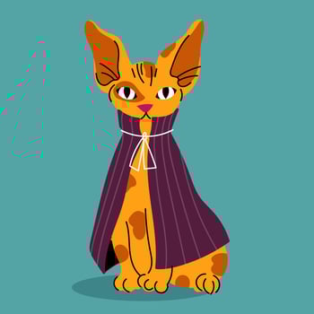 Magic cat in clothes. Hand drawn illustration vector