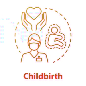 Childbirth red gradient concept icon. Obstetrician idea thin line illustration. Pregnancy, motherhood, doctor. Birthing care, healthcare. Maternity hospital. Vector isolated outline drawing