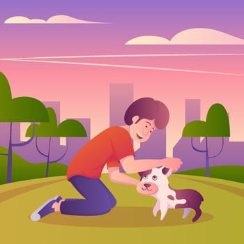 People Playing with Pet Illustration vector