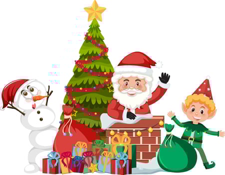 Santa Claus with snowman and Christmas tree vector