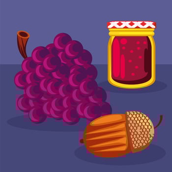 sweet jam acorn and grapes vector