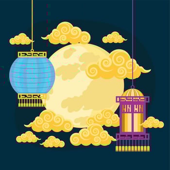 chinese lamps and moon vector