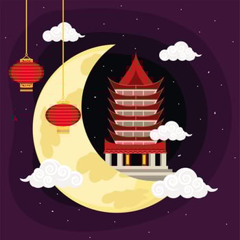 chinese temple and full moon vector