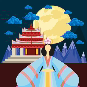 geisha chinese temple vector