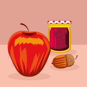 food apple acorn and jam vector