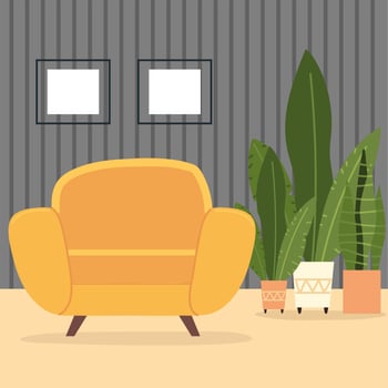 comfort armchair and houseplants vector
