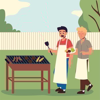 men cooking grill meat vector