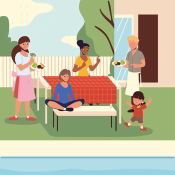 smiling family in the backyard vector
