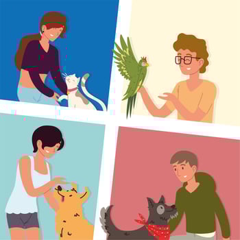 set of people with pets vector