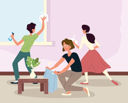 people cleaning house vector
