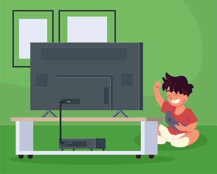 boy playing video games vector