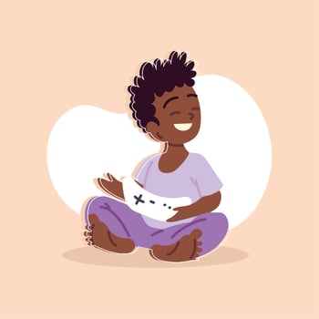 child plays games with joystick vector