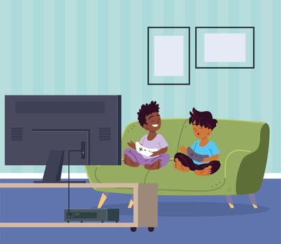 childrens playing video game vector