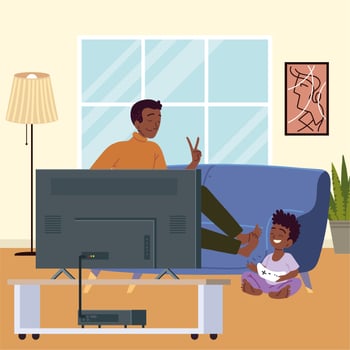 funny dad and son playing vector
