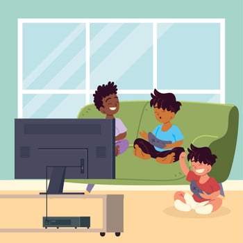 boy at home playing video games vector