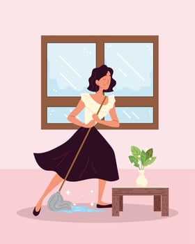 woman cleaner mopping floor vector