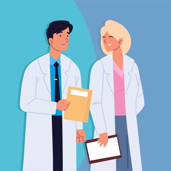 doctors smiling holding papers vector