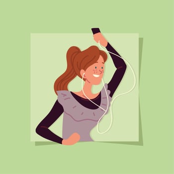 happy woman with earphones vector