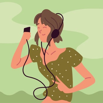 funny girl using earphones vector