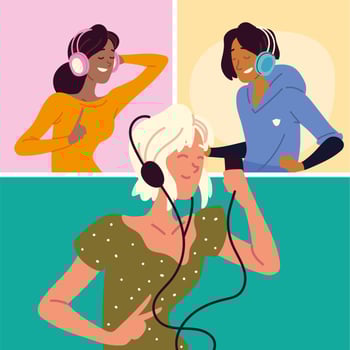 young people listen music vector