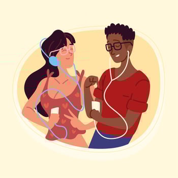 happy couple listen music vector