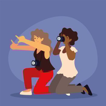 women taking a photo vector