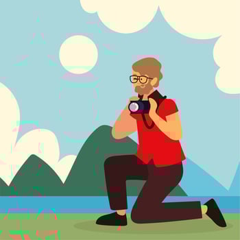 bearded photographer with camera vector