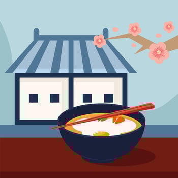 oriental house and food vector