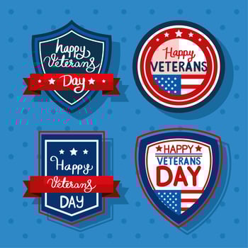 four veterans day emblems vector